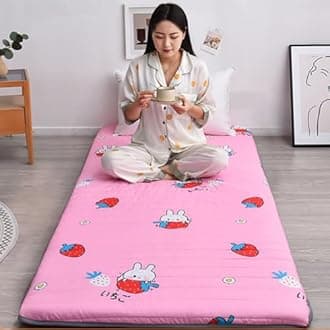 XDone Floor Mattress Single Thickened 5cm, Soft Futon Mattress Japanese Tatami Mat Portable Roll Up Mattress Folding Sleeping Bed Pad for Home Camping Couch (Strawberry,90x200cm)