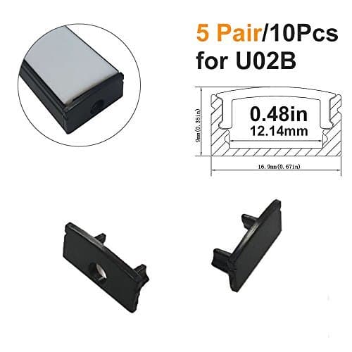 10pcs/5 Pair Black Color End Caps (Five with Hole and Five Deaf) for LightingWill 9x17mm U-Shape Black LED Strip Aluminum Channel(Fit:U02B)