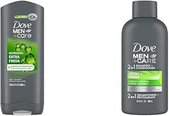 Men Extra Fresh 13.5oz Body Wash & 3oz 2-in-1 Shampoo Conditioner for Men's Skin & Hair