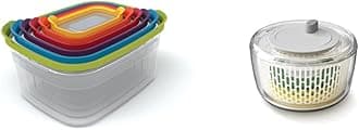 Joseph JosephNest Plastic Food Storage Containers Set, 12-Piece, Multi-color & Multi-Prep 4-Piece Preparation Set with Salad Spinner, Spiralizer, Slicer and Grater, One Size, Multicolor