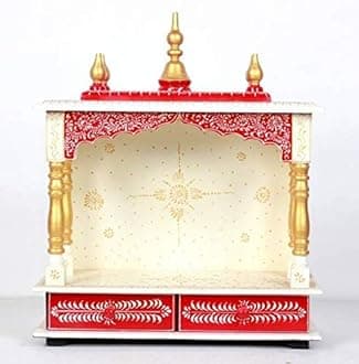 Kamdhenu Art and Craft Wooden Temple for Home - Pooja Mandir Mandap (White & Red) - 9X22 Inch