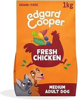 Edgard & Cooper Grain Free Dry Dog Food For Medium Breed Adult Dogs (1kg), Fresh Chicken, Balanced Fibre For Gut Health, With Apple, Sweet Potato, Kale and Blueberry, Never Meat Meal