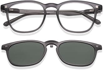 Lenskart Switch | Zero Power Bluecut & Anti-Glare Computer Glasses with Sun Clip-Ons | Two in one glasses | Greystone - Grey Full Rim Square | Unisex | Large | LH E17771-W