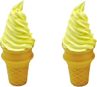 LONG XIN SERIES 2 Pcs Simulated Ice Cream Artificial Lifelike Ice Cream Fake Ice Cream Food Model for Home Kitchen Cabinet Desk Shops Party Decor Sample Display Photography Props(Yellow)