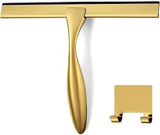 HIWARE All-Purpose Shower Squeegee for Shower Doors, Bathroom, Window and Car Glass - Brass, Stainless Steel, 10 Inches