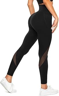 TrainingGirl Mesh Leggings for Women High Waisted Yoga Pants Workout Running Printed Leggings Gym Sports Tights with Pockets