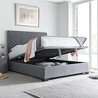 happybeds Ottoman Storage Bed, Watson Grey Velvet Fabric Ottoman Storage Bed, Double, King or Super King Sizes (Super King)