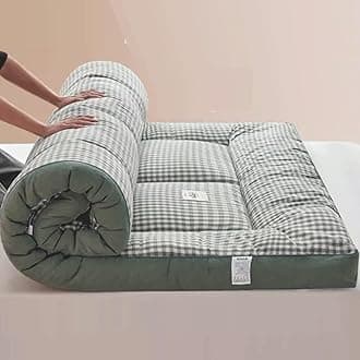 Japanese Floor Futon Mattress, Roll Up King Size Mattress Floor Bed Tatami Foldable Soft Pressure Reducing Breathable Double Futon Mattress Student Dormitory Home Mattress(Green plaid,90cm*200cm)