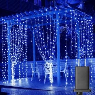 Solhice LED Curtain Lights Blue Outdoor 20ft x10ft, 600 LED Plug in Christmas Hanging String Lights Indoor, Twinkle Lights Backdrop for Backyard Wedding Bedroom Décor (Not Connectable)
