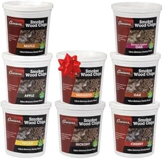 Wood Smoking Chips - Oak, Apple, Cherry, Pecan, Maple, Bourbon, Hickory, and Mesquite Stovetop Smoker Value Pack - Set of 8 Resealable Pints
