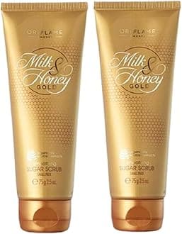 milk and honey gold smoothing sugar scrub small Pack - 75 x 2 grams - Pack of 2 and cleansing sponge