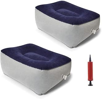 HBSTUDIO Inflatable Foot Rest Pillow, 2 Pack Portable Inflatable Leg Rest Pillow, Travel Footrest Pillow for Airplane, Train, Car, Home, Office (Grey and Blue)