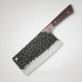 - Machado Stainless Steel Professional Damascus Knife With Stylish Vintage Bolster, Full Tang Rivet Fixed Heavy Duty Butcher Knife