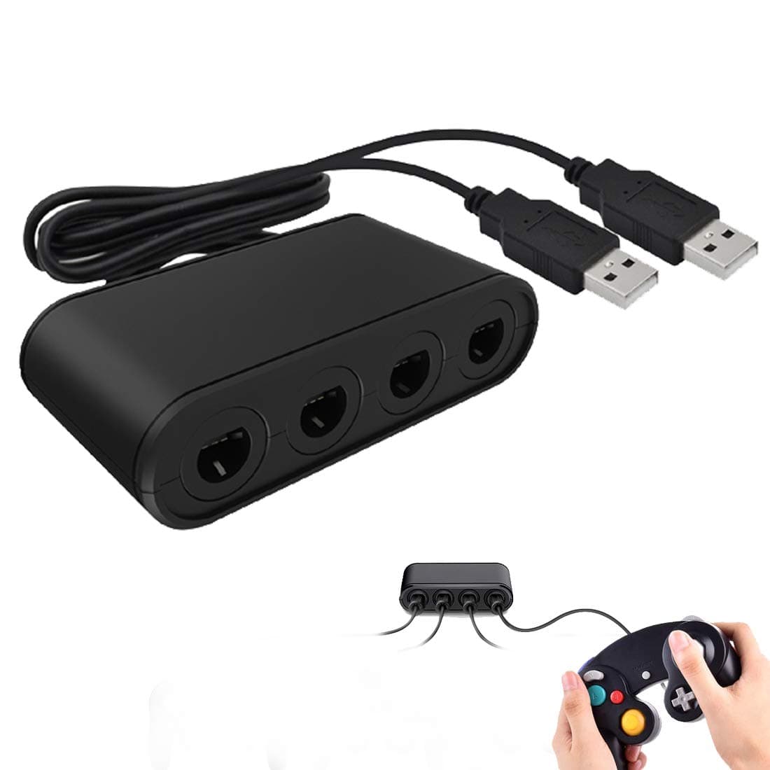 Defway Switch Gamecube Controller Adapter, Wii U Gamecube Adapter Super Smash Bros Ultimate, GC Controller Adapter for PC, with 4 Player Ports and Extra USB 2.0 Output, No Lag & Driver Needed
