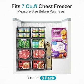 iSPECLE Deep Freezer Organizer Bins - Fits 7 Cu.Ft Chest Freezer, 8 Pack Stackable Wire Baskets(14.7" Length), Heavy Duty Coated Freezer Organizer, Rust Resistant for Frozen Food Sorting, Black