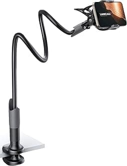 Gooseneck Phone Holder for Bed - Cell Phone Mount Clamp Clip, Flexible Long Arm, Overhead Mount for Desk Headboard Bedside, Gifts for iPhone Air 17 Pro Max, 16 15 14 Pro Max and 4-7" Phone