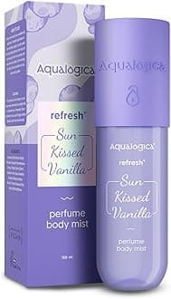 Aqualogica Refresh+ Sun Kissed Vanilla Perfume Body Mist | Vanilla, Hyaluronic Acid & Zemea | Long Lasting Sweet Vanilla Fragrance, Lightweight, Non-Sticky & Hydrating, Unisex Hair & Body Mist, 150ml