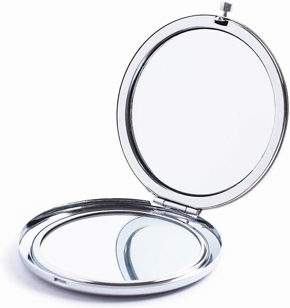 Magnifying Compact Mirror for Purses with 2 x 1x Magnification, Folding Mini Pocket Double Sided Travel Makeup Mirror,Perfect for Purse, Pocket Mirror for Gift (Silver)