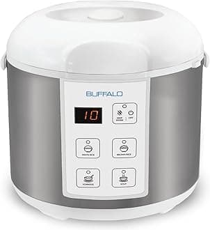 Buffalo Classic Rice Cooker with Clad Stainless Steel Inner Pot - Electric Rice Cooker for White/Brown Rice, Grain - Easy-to-clean, Non-Toxic & Non-Stick, Auto Warmer (10 Cup)