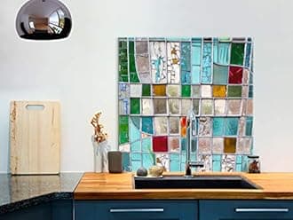 murando Glass Splashback for Kitchen Backsplash Cooker Protector Tempered Glass Splashbacks for Cookers Decorative Wall Art Heat Resistant Graphic 60x60cm / 24"x24" Abstract Mosaic Tiles f-B-0279-aq-a