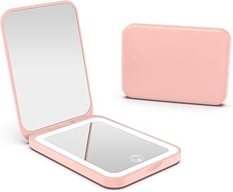 2025 Pocket Mirror, Rechargeable Dimmable 3 Color Lighting 1X/3X LED Compact Travel Makeup Mirror for Purse, Portable, Folding, Handheld, Small Lighted Mirror for Women Gift, Pink
