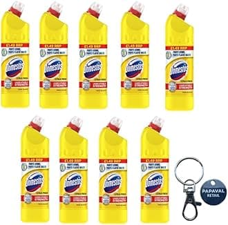 Domestos 24 Hr Thick Toilet Bleach Cleaner 750ml x 9 Box Pack Kills 99.9% Bacteria with Key Ring (Citrus Fresh)