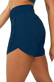 Tough Mode Women's High Waist Athletic Running Shorts -4” Light Weight Drawstring Workout Sport Mesh Liner Pocket