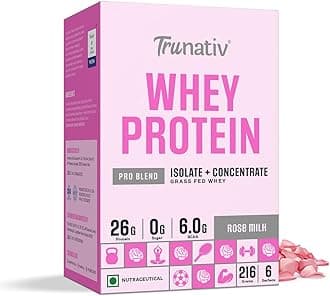 Trunativ Pro Blend Whey Protein Powder Isolate & Concentrate | 100% Light & Clean Protein Powder | 26g Protein | 6g BCAA | 12.52g EAA | No added sugar | Rose Milk | 216g