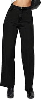 KDF Straight Leg Jeans for Women Baggy Jeans for Woman Pants Loose Stretchy Cropped Wide Leg Jeans Woman Black Size 10