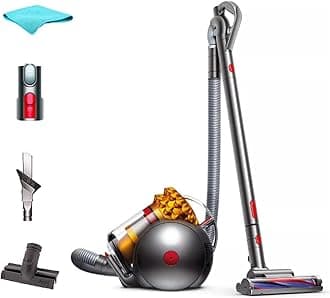 DysonBig Ball Turbinehead Canister Vacuum Cleaner, Strong Suction, HEPA Filter, Pro Bagless, Self-Adjusting Cleaner Head, Large bin,Yellow/Iron, with 5AVE Microfiber Cloth