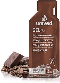 Unived Gel, 26g Carbohydrates, 363mg Electrolytes, 200mg Beta-Alanine, 110kcal, Vegan & Gluten-Free (Cocoa Choco - 50mg Caffeine (6 Pack))