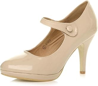 – Womens Ladies mid high Heel Mary Jane Evening Work Platform Bridal Party Prom Court Shoes Size.