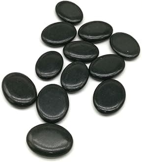 12Pcs Professional Small Massage Hot Stone Set Natural Lava Heated Stones Basalt Warmer Rock for Spa, Massage Therapy 1.18 x 1.57 x 0.31in(3x4x0.8cm) Black