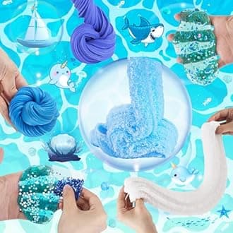 LAWOHO 6 Packs Gradient Blue Slime Kit - Ocean Themed, Non Sticky, Stress Relieving, Party Favors for Kids & Adults, 360ml