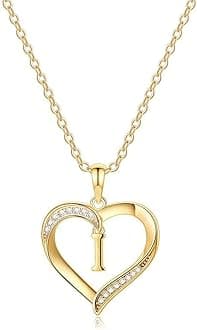 Yesteel Heart Initial Necklaces for Women, 14K Gold Plated Cubic Zirconia Heart Pendant Necklace, Dainty Initial Charm Necklace Letter A to Z Jewelry for Women Girls