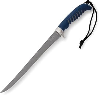 225 Silver Creek Large Fixed Blade Filet Knife, 9-5/8" Titanium Coated 420J2 Stainless Steel Blade, Lanyard, Sheath Included