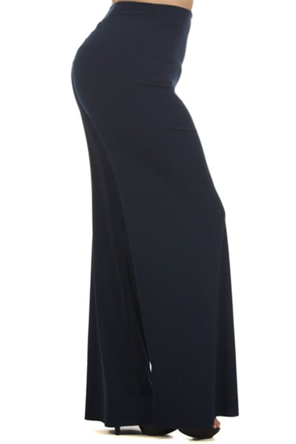 Plus Size Women's High Waist Stretchy Solid Palazzo Pants Made in USA 2X Navy