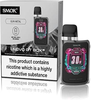 SMOK NOVO GT Box Vaping Kit, Ultimate Portable Pod System, First Full Smart Screen in the World, Stylish Design and Long-lasting Battery, E Cigarette, E Cig, Starter Kit, No Nicotine (Gun Metal)