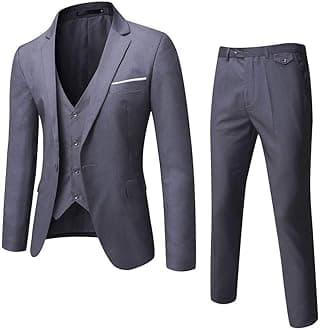 WULFULMen’s Slim Fit Suit One Button 3-Piece Blazer Dress Business Wedding Party Jacket Vest & Pant