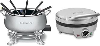 Cuisinart Fondue Pot, 3 Quart, For Chocolate, Cheese, Broth, Oil, Stainless Steel, CFO-3SSP1 & Mini Belgian Waffle Maker, Round Mini Waffle Iron, Silver, WAF-200P1