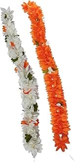 Gajra Hair Accessories for Women Bridal Flower Garland Orange and White Pack of 2 for Gorgeous Hairstyles