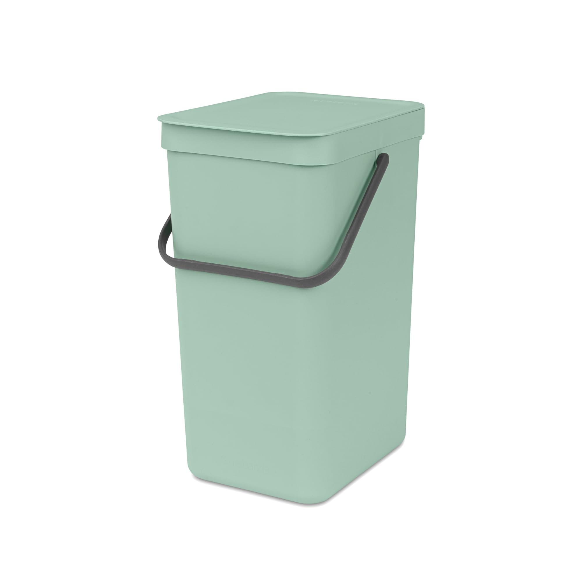 Brabantia - Sort & Go Waste Bin 16L - Medium Recycling Bin - Stay Open Lid - Carry Handle - Easy to Clean - for Under Kitchen or Wall-Mounted - Compost Bin - Jade Green - 22 x 28 x 40 cm
