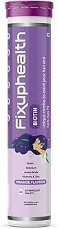 Fixuphealth Biotin Selenium Amino acids Vitamin and Zinc Effervescent Tablets Orange Flavour Pack of 1 20 tablets each pack Useful for Repair and Protect Hair nails and skin care