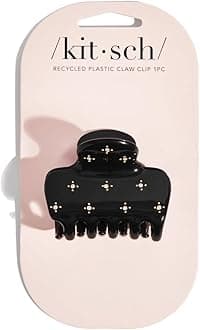 Kitsch Rhinestone Hair Claw Clip, Strong Grip Recycled Plastic Clip for Thick, Curly & Fine Hair, Sparkling Stud Design for Elegant Updos & Half-Up Styles, Medium | Ideal Gifts for Women, Black, 1pc
