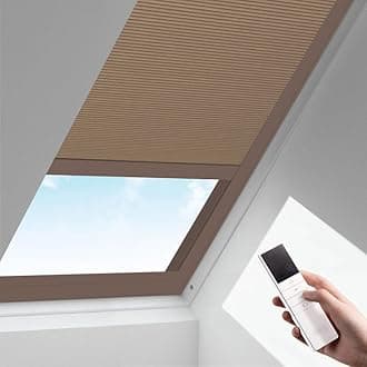 Zshine Motorized Cellular Shades Cordless Honeycomb Blinds Full Blackout Fabric Window Shades for Skylight (93021H Coffee)