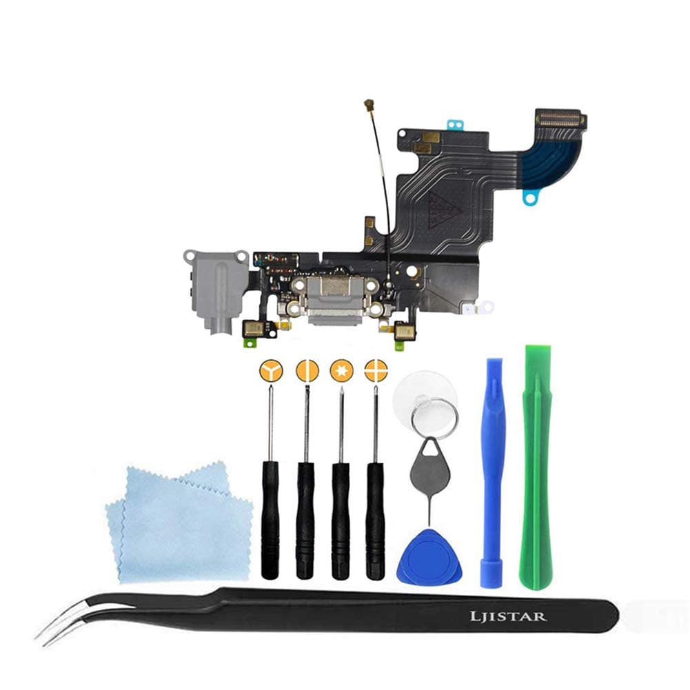 Replacement OEM Charger Charging Port Flex USB Connector Dock Microphone Headphone Audio Jack Ribbon Flex + Repair Tools for iPhone 6s Gray