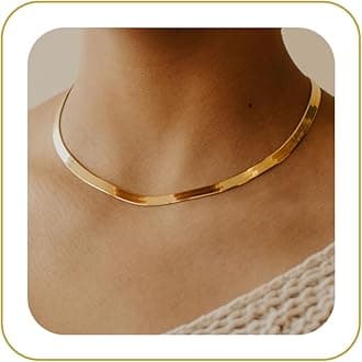 Gold Necklace for Women-14K Plated/S925 sterling silver Snake Chain Necklace Dainty Simple Chunky Herringbone Necklace Gold Choker Necklaces Jewelry for Women
