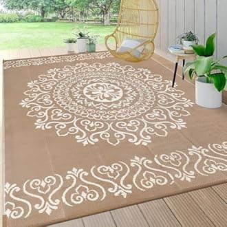 Pauwer Waterproof Outdoor Rug 8x10, Reversible Plastic Straw Patio Camping Rug, Indoor Outdoor RV Mat Carpet for Deck, Camper, Porch, Balcony, Backyard, Picnic, Floral Brown