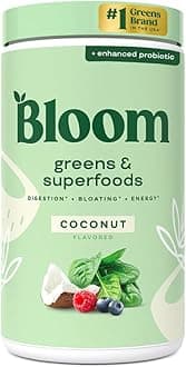 Bloom NutritionSuperfood Greens Powder, Digestive Enzymes with Probiotics and Prebiotics, Gut Health, Bloating Relief for Women, Chlorella, Green Juice Mix with Beet Root Powder, 60 SVG, Coconut