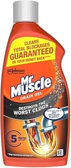 Mr Muscle Drain Unblocker, Sink & Drain Cleaner (500ml), Up to 1 Use, Fast Acting Heavy Duty Drain Gel, Dissolves Clogs, Works 3x Better Than Bleach, Safe for All Pipes
